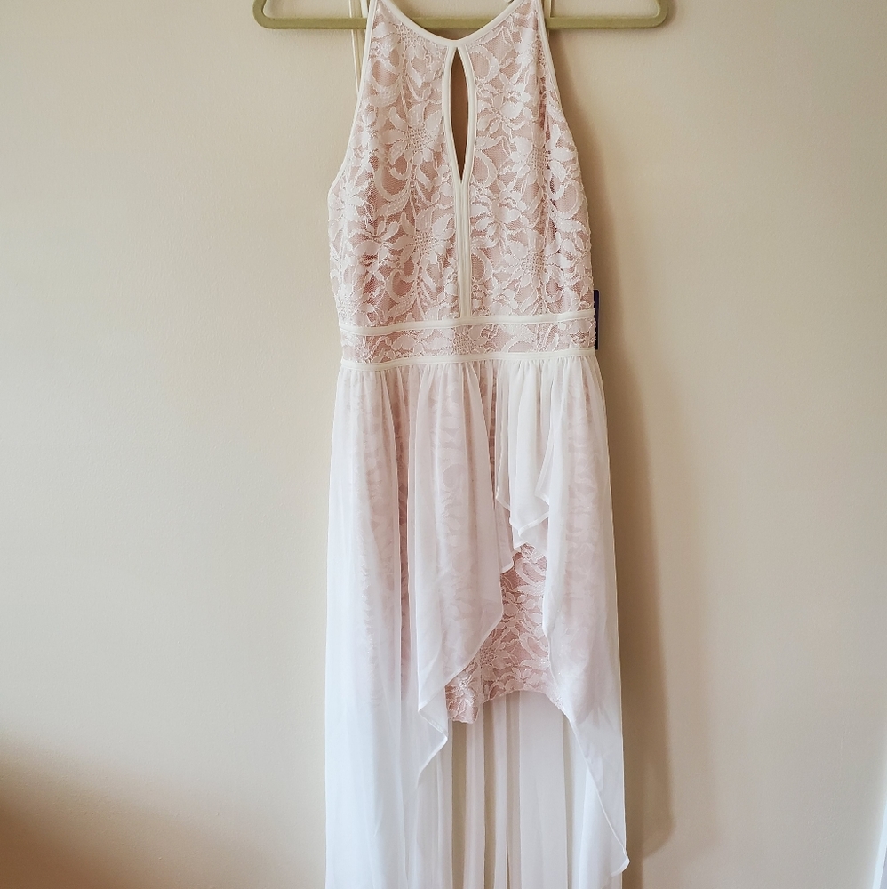 Morgan & Co/Davids Bridal, Halter Lace & Sheer Dress, size 12, ivory & nude